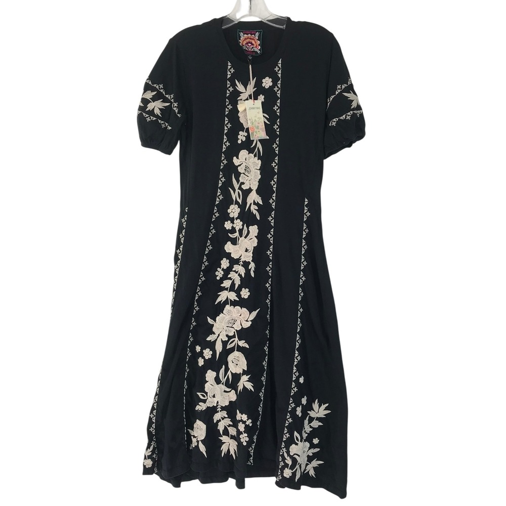 Johnny‎ Was Dress Womens Size Small Black Floral Embroidered 
Short Sleeve